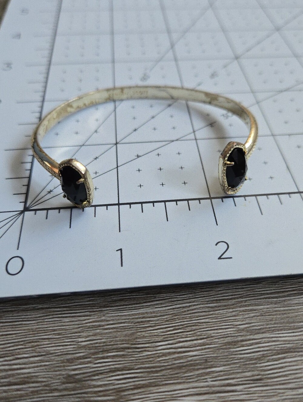 Kendra Scott Gold Tone Open Cuff Bracelet Black Faceted Stone Bangle